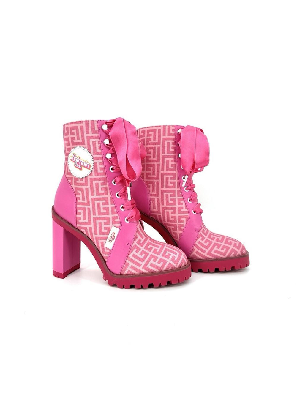 NWOB Balmain x Barbie Petra Ranger Combat Ankle Boots EU 39 US 9 Pink Monogram